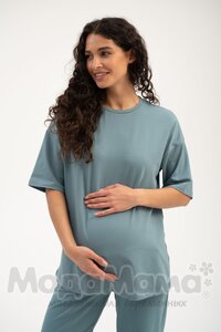 мм115-011202-Футболка для беременных ОВЕРСАЙЗ, Сер/голубой
