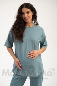 мм115-011202-Футболка для беременных ОВЕРСАЙЗ, Сер/голубой