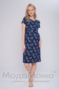 мм505-454101-Платье домашнее, Т.синий/цветы