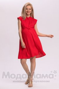 мм535-101654-Платье для беременных и кормящих, Красн/горох