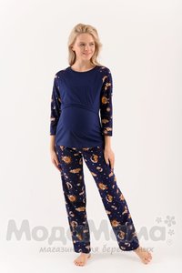 Пижама для беременных и кормящих, Т.синий/принт