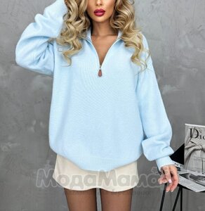 Джемпер вязаный с высоким воротом, Голубой
