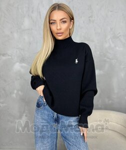 Джемпер вязаный с разрезами, Черный