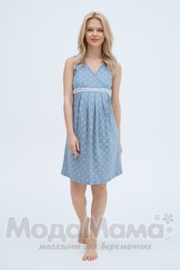 мм203-411601-Сорочка для беременных и кормящих, Серо-голуб/вензель