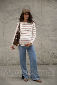 мм112-631102-Лонгслив для беременных и кормящих, Латте/полоска