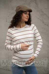 мм112-631102-Лонгслив для беременных и кормящих, Латте/полоска
