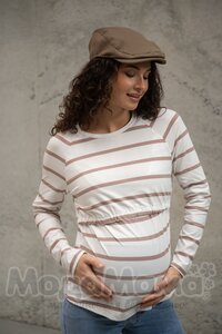 мм112-631102-Лонгслив для беременных и кормящих, Латте/полоска