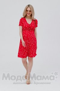 мм542-101254-Платье для беременных и кормящих, Красн/горох