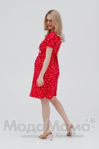мм542-101254-Платье для беременных и кормящих, Красн/горох