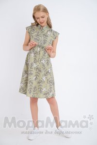 мм535-101654-Платье для беременных и кормящих, Зеленый/цветы