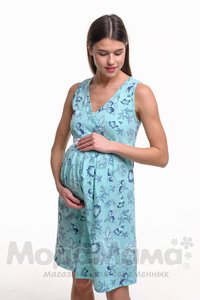Сорочка для беременных и кормящих, Бирюзов./цветы