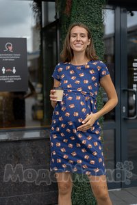 мм505-101202-Платье для беременных и кормящих, Т.синий/принт